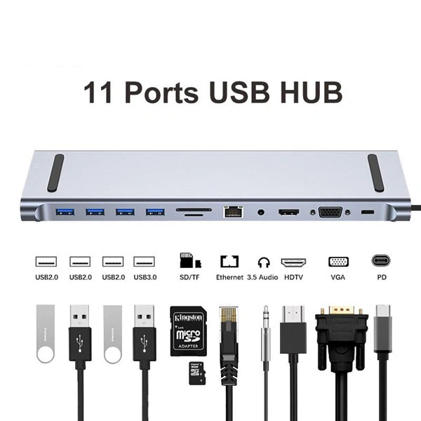 Adapter-TIP-C-HUB-na-HDMIVGA-4xUSBSDmicroRJ45-PDAudio-11u1-1 Adapter TIP C HUB na HDMI+VGA+ 4xUSB+SD/micro+RJ45+ PD+Audio-11u1