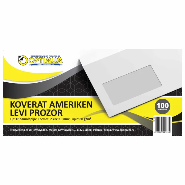 Optimum LP samolepljivi koverat sa levim prozorom