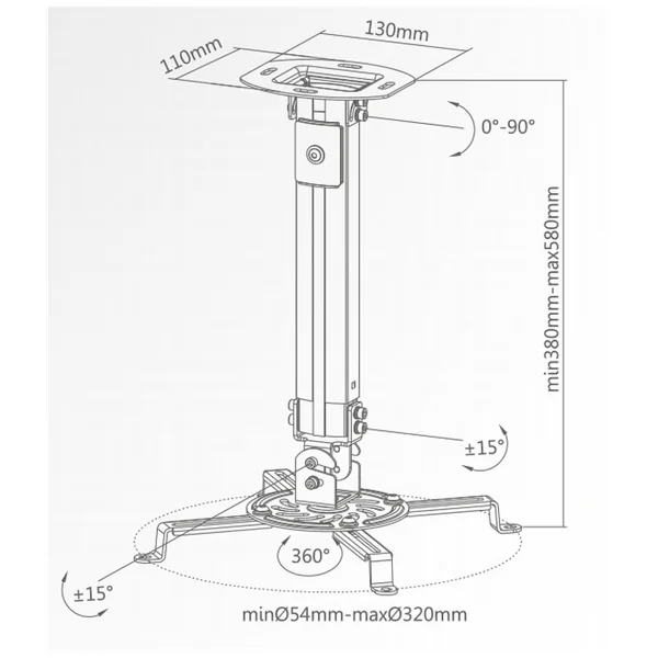 superior-nosac-univerzalni-do-13-5-kg-plafonski-nosac-za-projektor-8054242080995-04.webp Superior Nosač univerzalni, do 13,5 kg - Plafonski nosač za projektor